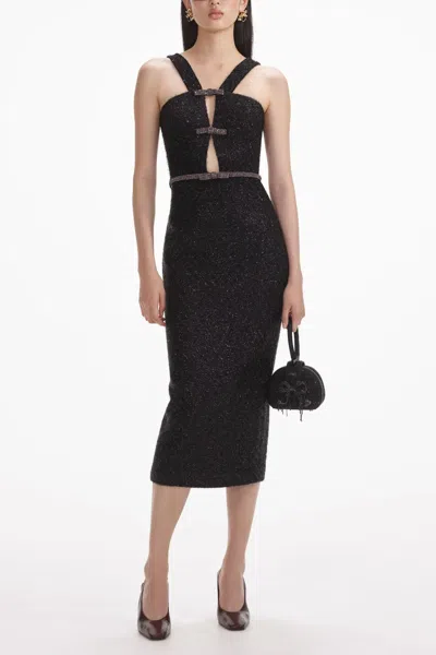 Self-portrait Tinsel Boucle Belted Cutout Midi Dress In Black