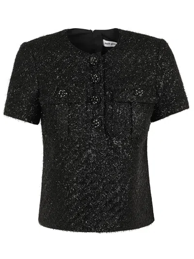 SELF-PORTRAIT BLACK TINSEL BOUCLE TOP