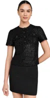 Self-portrait Glitter Buttoned Top With Front Pockets In Black