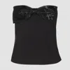 Self-portrait Black Sleeveless Top With Bandeau Neckline In Tech Fabric Woman
