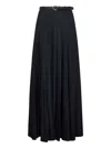 Self-portrait Belted Leather-trimmed Pleated Twill Maxi Skirt In Black