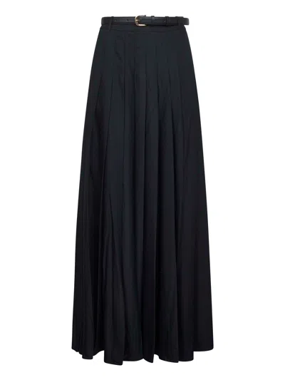 SELF-PORTRAIT BLACK TWILL PLEATED MAXI SKIRT