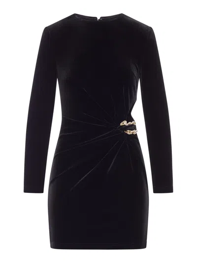 SELF-PORTRAIT BLACK VELVET EMBELLISHED MINI DRESS
