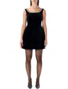 Self-portrait Godet Velvet Mini Dress Crystal Trim In Black