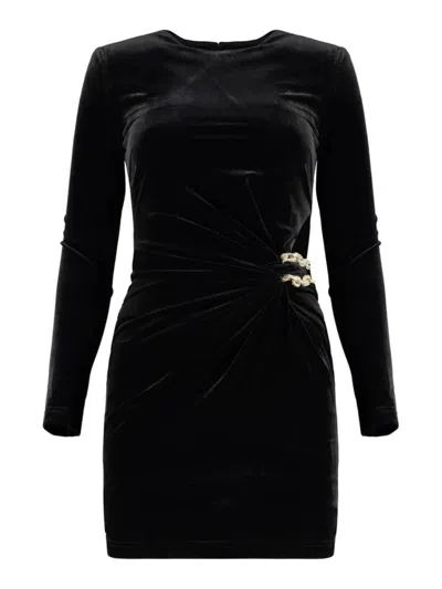 Self-portrait Black Velvet Mini Dress With Chain Detail Self Portrait