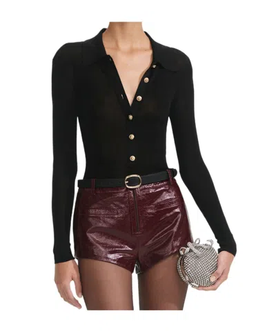 Self-portrait Black Viscose Knit Bodysuit