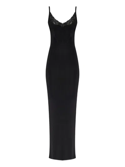 Self-portrait Black Viscose Knit Maxi Dress Clothing