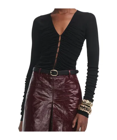 Self-portrait Black Viscose Knit Top In Burgundy