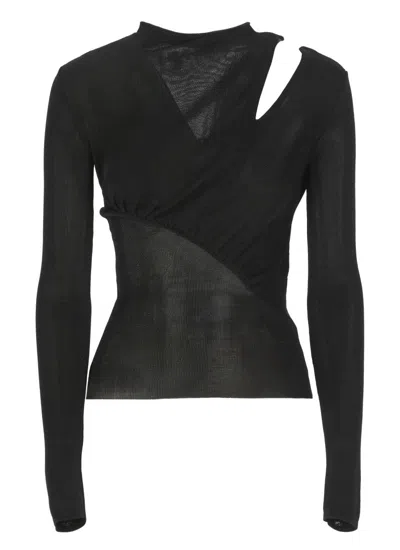 Self-portrait Black Viscose Top With Front Cut-out Detail