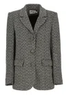 Self-portrait Herringbone Three-button Blazer In Grey