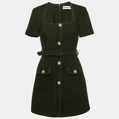 Pre-owned Self-portrait Black Wool Blend Textured Mini Dress S