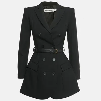 Pre-owned Self-portrait Black Wool Crepe Mini Blazer Dress S