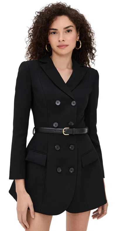Self-portrait Black Wool Crepe Mini Dress Black
