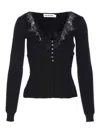 Self-portrait Black Lace Trim Knit Top Tops Black In Black
