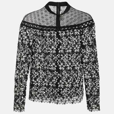 Pre-owned Self-portrait Black/white Floral Lace Blouse M