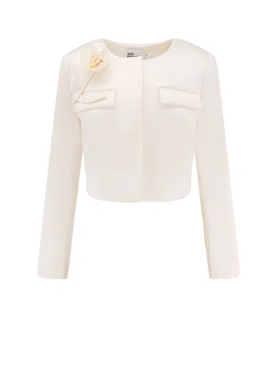 Self-portrait Womens Cream Satin Cropped Regular-fit Woven Jacket