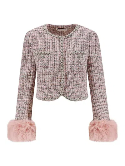 Self-portrait Blazer In Boucl Fabric With Jewel Profiles In Pink