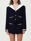 Self-portrait Belted Waist Short Jacket With Stripe Trim