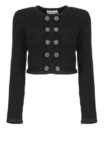 Self-portrait Blazer With Paillettes In Black