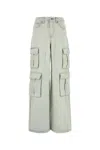 Self-portrait Bleached Effect Cargo Jeans With Visible Stitching In White