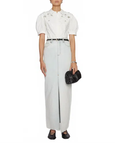 Self-portrait Bleach Wash Denim Maxi Skirt In White In Blue