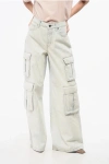 Self-portrait Bleached Effect Cargo Jeans With Visible Stitching