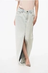 Self-portrait Bleached Effect Denim Maxi Skirt With Frontal Split