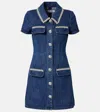 Self-portrait Blue Mini Dress With Rhinestoned Collar And Jewel Buttons With Crystals In Denim Woman In Blue