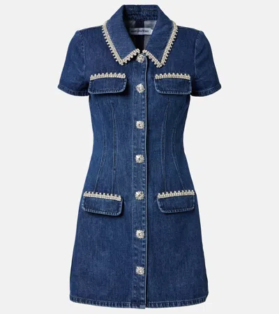 SELF-PORTRAIT CRYSTAL-EMBELLISHED DENIM MINIDRESS