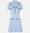 Self-portrait Blue Mini Dress With Notched Collar And Front Button Placket In Viscose Blend Stretch Woman In Blue