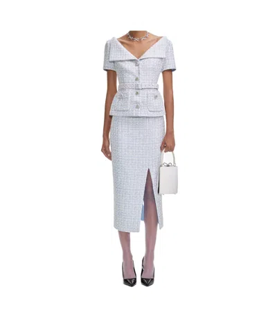 Self-portrait Blue Boucle Midi Dress In White