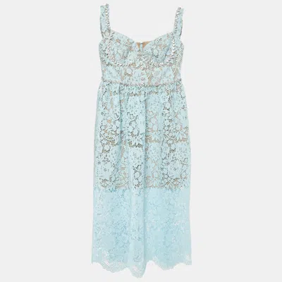 Pre-owned Self-portrait Blue Cord Lace Diamante Sleeveless Midi Dress S