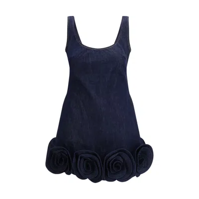 Self-portrait Short Blue Dress With Floral Applique Self Portrait In Black