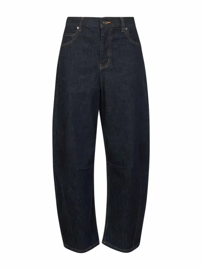 SELF-PORTRAIT BLUE COTTON DENIM BARREL JEANS