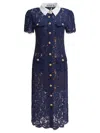 Self-portrait Navy Blue Dress With Front Button Fastening In Pink