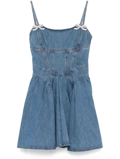 SELF-PORTRAIT SELF-PORTRAIT BLUE COTTON MINI DRESS