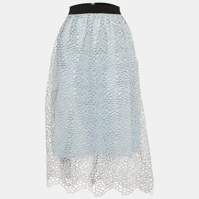 Self-portrait Blue Daisy Guipure Lace Midi Skirt