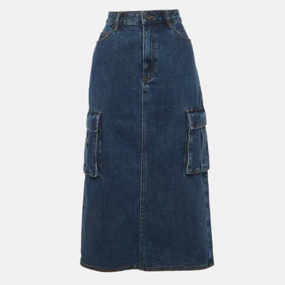 Pre-owned Self-portrait Blue Denim Cargo Midi Skirt M