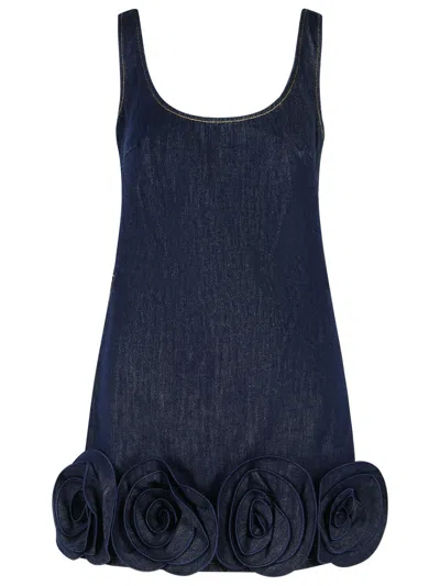 Self-portrait Short Blue Dress With Floral Applique Self Portrait In Black