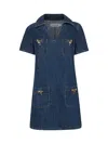 Self-portrait Crystal Bow Mini Denim Dress In Blue