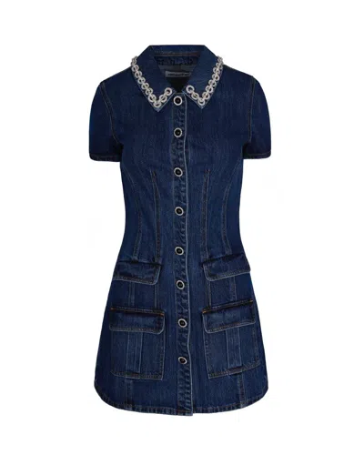 SELF-PORTRAIT BLUE DENIM MINI DRESS