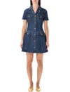 Self-portrait Blue Denim Mini Dress With Gold Buttons In Blue