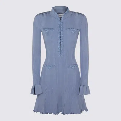 Self-portrait Self Portrait Mini Ribbed Knit Short Dress With Pearl Embellishments In Blue