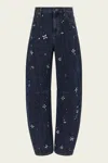 Self-portrait Blue Embellished Barrel Leg Jeans In Blue