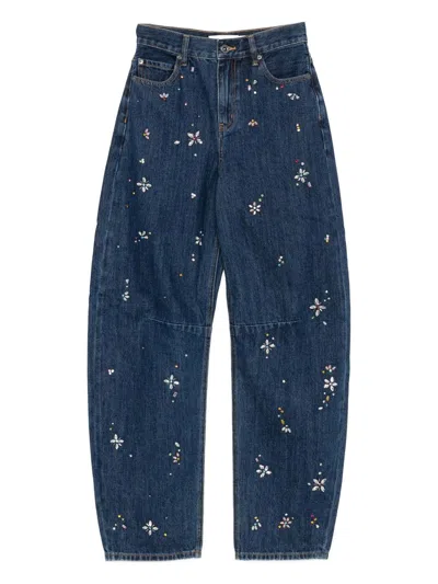 SELF-PORTRAIT SELF-PORTRAIT BLUE EMBELLISHED BARREL LEG JEANS CLOTHING