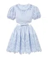 Self-portrait Embroidered Linen Mini Dress In Blue
