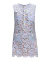 Self-portrait Blue Crewneck Mini Dress With All-over Lace Embroidery And Scallop Hem In Cotton Blend Woman