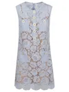 Self-portrait Blue Crewneck Mini Dress With All-over Lace Embroidery And Scallop Hem