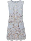Self-portrait Blue Crewneck Mini Dress With All-over Lace Embroidery And Scallop Hem