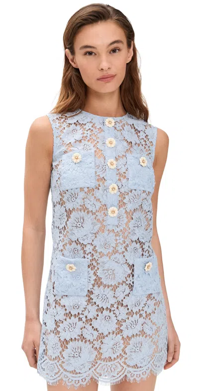 SELF-PORTRAIT BLUE FINE LACE MINI DRESS BLUE